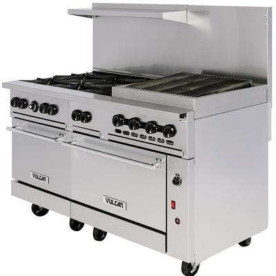 Vulcan 60SC-6B24CBP 60" 6 Burner Commercial Gas Range w/ Charbroiler, 1 Standard Oven & 1 Convection Oven, Liquid Propane, Convection & Standard Ovens, 60" Width, Stainless Steel, Gas Type: LP