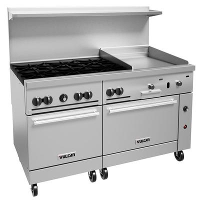 Vulcan 60SC-6B24GT LP 60" 6 Burner Commercial Gas Range w/ Griddle, 1 Standard & 1 Convection Oven, Liquid Propane, Stainless Steel, Gas Type: LP, 115 V