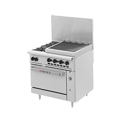 Wolf C36S-2B24CB NG 36" 2 Burner Commercial Gas Range w/ Charbroiler & Standard Oven, Natural Gas, Stainless Steel, Gas Type: NG