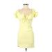 Love Tree Casual Dress - Mini Tie Neck Short Sleeve: Yellow Print Dresses - Women's Size Medium