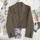 Cropped Blazers for Women 2023 New Korean Fashion Long Sleeve Button Up Suit Jacket Woman Elegant