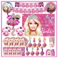 Disney Barbie Birthday Party Decorations Pink Girls Foil Balloons Paper Cups Plats Napkins Cutlery