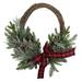 23" Iced Winter Foliage Christmas Twig Wreath with Red Bow - Unlit