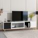 Two-tone TV stand with fluted glass door and gold metal accents, fits up to 80" TVs