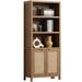 SICOTAS 5 Tier Adjustable Bookcase with Rattan Storage Cabinet