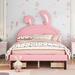 Full Size Upholstered Leather Platform Bed with Rabbit Ornament and 4 Drawers