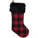 21.5" Red and Black Plaid with Dots and Faux Fur Cuff Christmas Stocking
