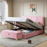 2-Pieces Bedroom Sets,Queen Size Upholstered Platform Bed with Storage,Storage Ottoman