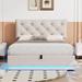 Modern LED Light Strip Platform Bed Frame with Button-tufted Design Headboard, Hydraulic Storage Bed, No Box Spring Needed