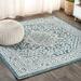 Sinjuri Medallion Textured Weave Teal Blue/Gray 5 Square Indoor/Outdoor Area Rug