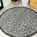 Madrid Vintage Filigree Textured Weave Light Gray/Black 5 Round Indoor/Outdoor Area Rug