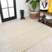 Ourika Moroccan Geometric Textured Weave Cream/Green 5 Square Indoor/Outdoor Area Rug