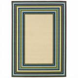 HomeRoots 4 x 6 ft. Ivory Mediterranean Blue & Lime Border Indoor & Outdoor Area Rug - Ivory - 4 x 6 ft.