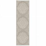 HomeRoots 2 x 7 ft. Gray Oriental Stain Resistant Indoor & Outdoor Rectangle Area Rug - Gray and Ivory - 2 x 7 ft.