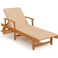 Foldable Wood Outdoor Chaise Lounge Patio Chaise Lounge Chair Recliner With Wheels Adjustable Backrest Slide-Out Side Table Cushion Teak Lounge Chair Outdoor For Pool Backyard