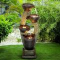 40â€� H Modern Outdoor Fountain - 4 Crocks Outdoor Garden Fountains with Design&LED Light for Garden Patio Deck Porch Backyard (40inches Brown and Gray)