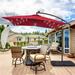 SANLUCE UN-SM61RD 8.2 ft. x 8.2 ft. Solar LED Square Patio Cantilever Umbrella With a Base in Red