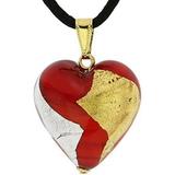 Glass Heart Pendant - Red And Silver