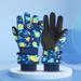 Dyfzdhu Children Cartoon Print Winter Ski Gloves Thermal Gloves Thermal Cycling Gloves Kids Windproof Gloves Navy
