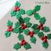 Qyiloy 100Pcs Glitter Green Holly Leaf Red Berry Cloth Applique Christmas Decoration