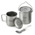 TOMSHOO Versatile Lightweight Cookware Set 750ml Pot 450ml Water Cup Mug with Lid Collapsible Handle and Folding Spork Ideal for Camping and Hiking