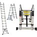 Telescoping Ladder 12.5FT Aluminum A-Frame Ladder Rv Ladder Collapsible Ladder 6ft Herringbone Ladder & 12ft Standard Ladder Telescopic Extension Ladder with Ladder Stabilizer Bar 330Lb Capacity