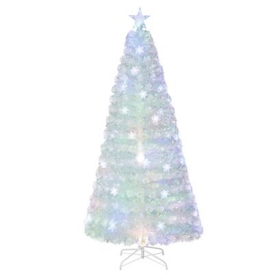 Costway 5/6/7 Feet Pre-Lit White Artificial Christmas Tree with Iridescent Leaves-7 ft