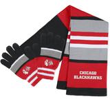 Women's WEAR by Erin Andrews Chicago Blackhawks Stripe Glove & Scarf Set