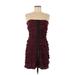 BCBGMAXAZRIA Cocktail Dress - Mini Open Neckline Sleeveless: Burgundy Print Dresses - Women's Size 6