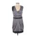 Stella McCartney Cocktail Dress - Shift Plunge Sleeveless: Gray Print Dresses - Women's Size 4