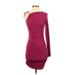 Pull&Bear Cocktail Dress - Bodycon High Neck Long sleeves: Burgundy Print Dresses - New - Women's Size X-Small