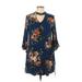 Blu Pepper Casual Dress - Shift Mock 3/4 sleeves: Blue Print Dresses - Women's Size Large