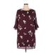 Lulus Casual Dress - Mini Crew Neck 3/4 sleeves: Burgundy Floral Dresses - Women's Size X-Large