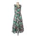 J.Crew Casual Dress - Midi V-Neck Sleeveless: Green Floral Dresses - Women's Size 00