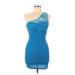 Joyce Leslie Casual Dress - Bodycon One Shoulder Sleeveless: Blue Print Dresses - Women's Size Large