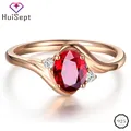 HuiSept Elegant 925 Silver Jewelry Ring for Female Oval Shape Ruby Zircon Gemstones Rose Gold Open