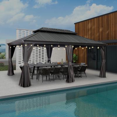 PURPLE LEAF Outdoor Galvanized Steel Hardtop Gazebo, Aluminum Frame Gazebo With Curtains and Light