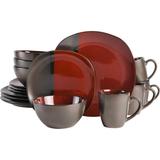 16 Piece Soft Square Stoneware Dinnerware Set in Red and Metallic Gray