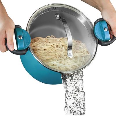 Gotham Steel Aqua Blue 5 QT Multi Purpose Pasta Pot with Twist and Lock Handles