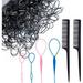 Mini Rubber Bands 1000pcs Small Black Elastic Hair Bands Hair Ties with 2pcs Rat Tail Comb 4pcs French Braiding Tool Hair Loop Styling Tool for Kids Girls Hair Braids Hair Accessories