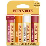 Burt S Bees Lip Balm Moisturizing Lip Care For All Day Hydration 100% Natural Superfruit - Pomegranate Coconut & Pear Mango Pink Grapefruit (4 Pack)
