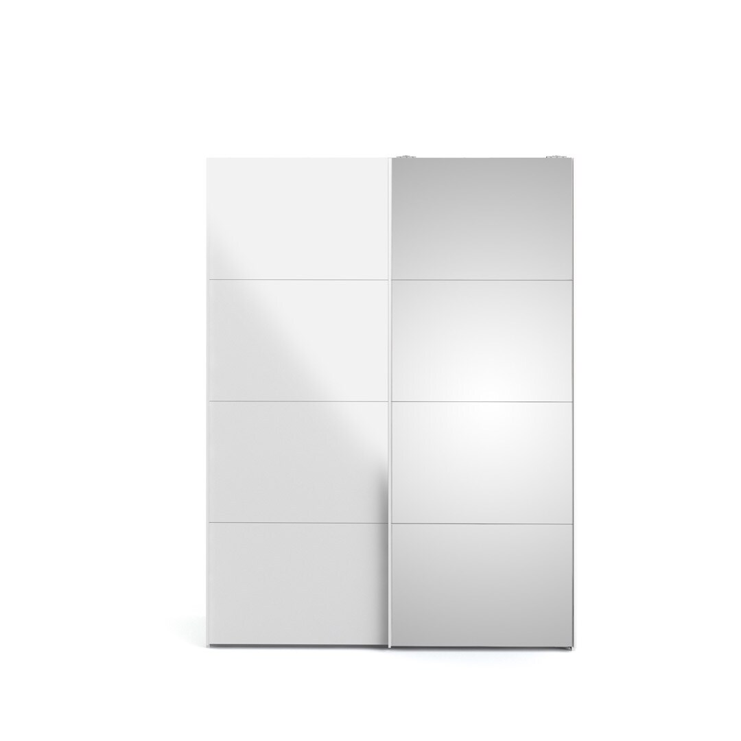 Veto Schiebetürenschrank B150 cm 1 Tür und 1 Spiegeltür weiß und weiß hochglanz. Image