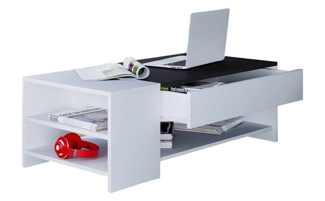 VCM Tindus Couchtisch 1 Schublade, 3 Regale weiß/schwarz. Image