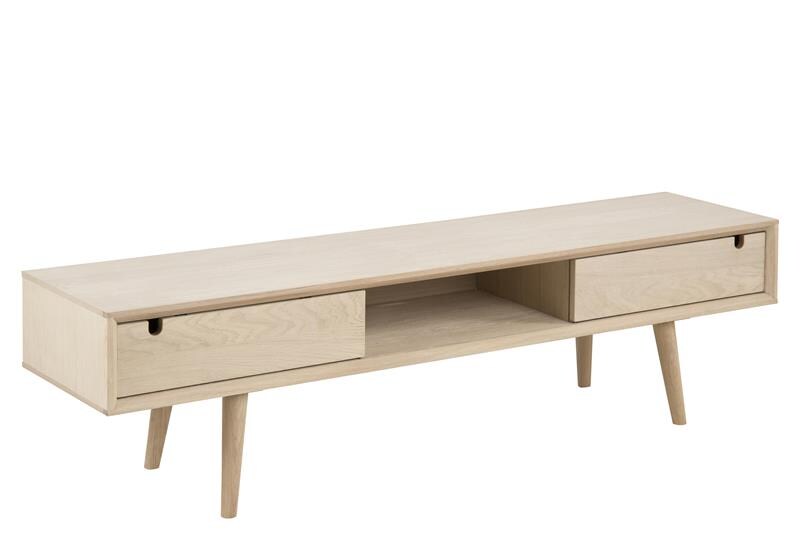 Ebuy24 Cent TV Tisch mit 2 Schiebetüren und 1 Ablage aus Eiche, weiss gelaugt. Image