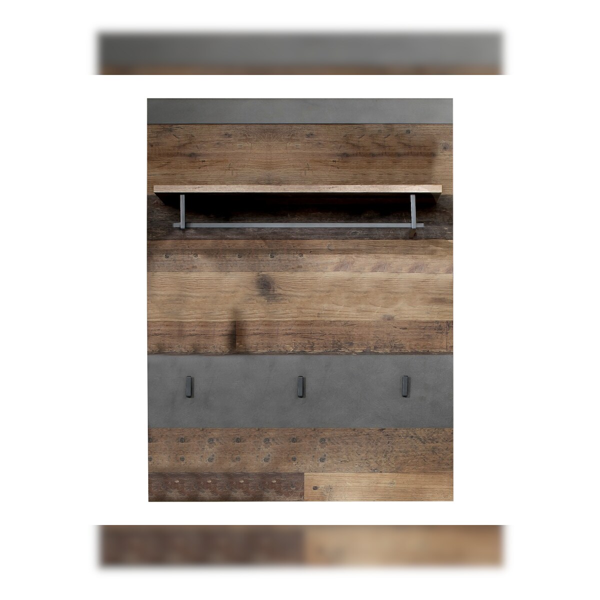 Irwin Wandgarderobe 1 Ablage, 1 Garderobenstange und 3 Kleiderhaken, grau Matera Dekor, Old Wood Dekor. Image