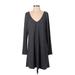 Express Outlet Casual Dress - Mini V Neck Long sleeves: Gray Marled Dresses - Women's Size Large