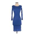 BCBGMAXAZRIA Casual Dress - Midi Scoop Neck 3/4 sleeves: Blue Color Block Dresses - Women's Size X-Small