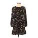 Zara Casual Dress - DropWaist Crew Neck 3/4 sleeves: Black Floral Dresses - Women's Size Small