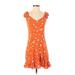 Free People Casual Dress - Mini Plunge Short sleeves: Orange Floral Dresses - Women's Size X-Small