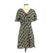 Anna Sui Casual Dress - A-Line V-Neck Short sleeves: Green Dresses - Women's Size 2